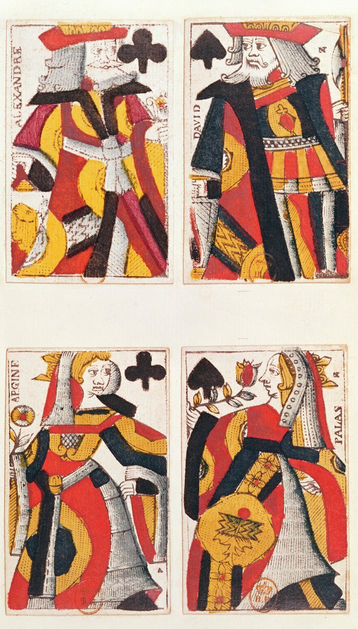 Kung och drottning spelkort (färgad trägravyr) av French School