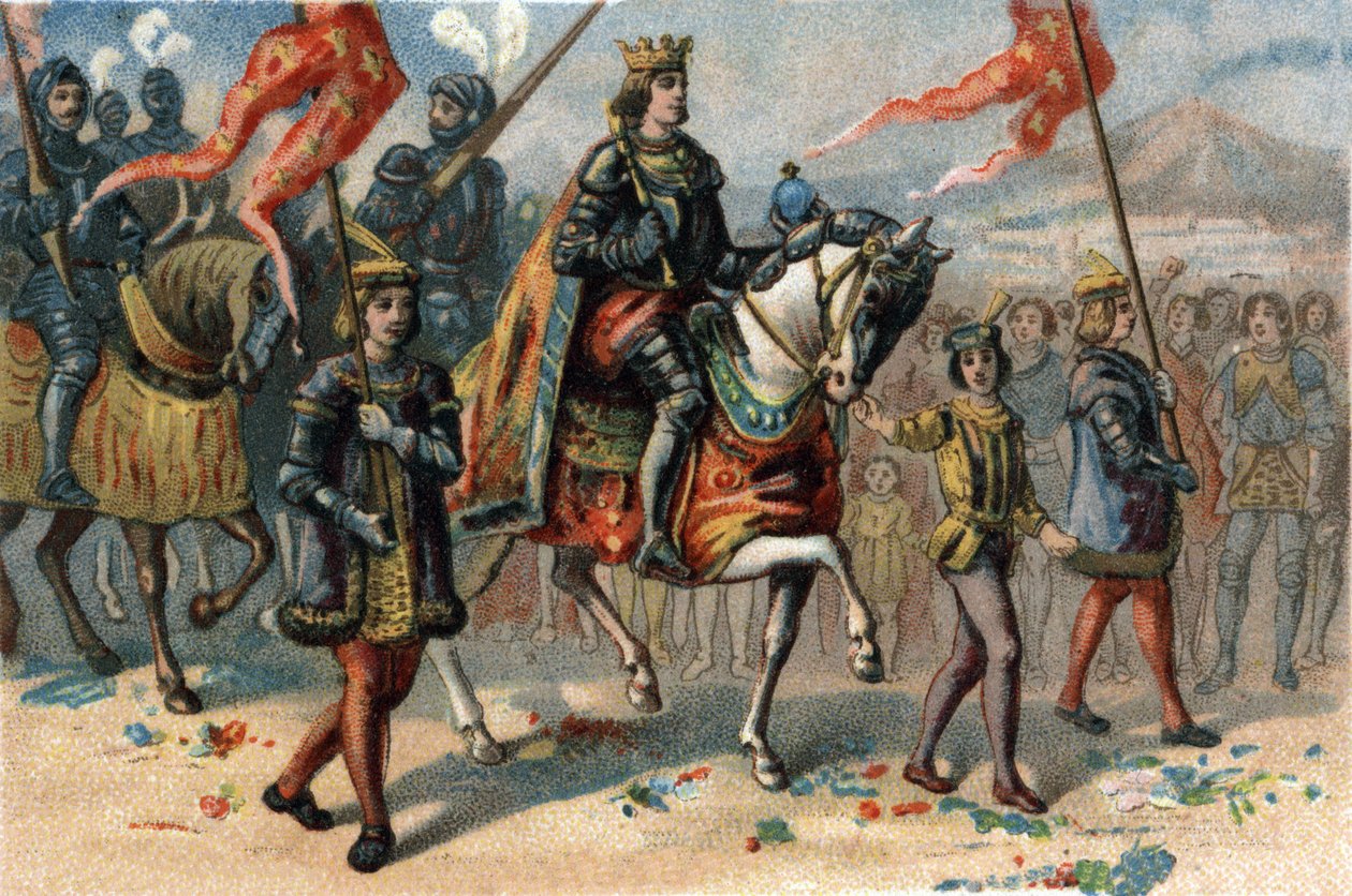 Kungen av Frankrike Karl VIII (1470-1498) reste in i Neapel, Italien, den 22 februari av French School