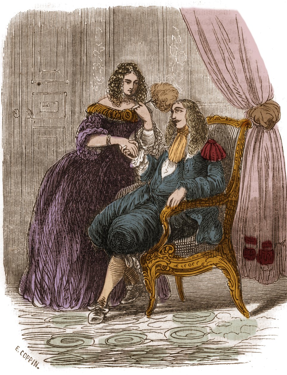 Kung av Frankrike Ludvig XIV (1638-1715) med Francoise Athenais (Francoise-Athenais) av Rochechouart Mortemart, markisin av Montespan (eller Madame de Montespan) (1640-1707). Gravyr av 1800-talet. av French School