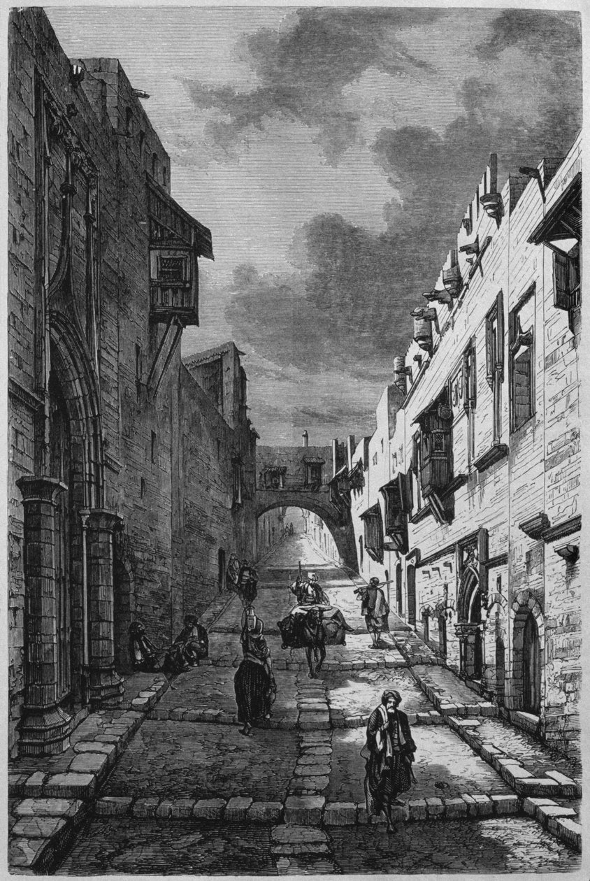 Knights Street på Rhodos, från Syrien idag. Reser i Fenicien, Libanon och Judéen. 1875-1880 av Louis Charles Emile Lortet, 1884 (bw gravyr) av French School