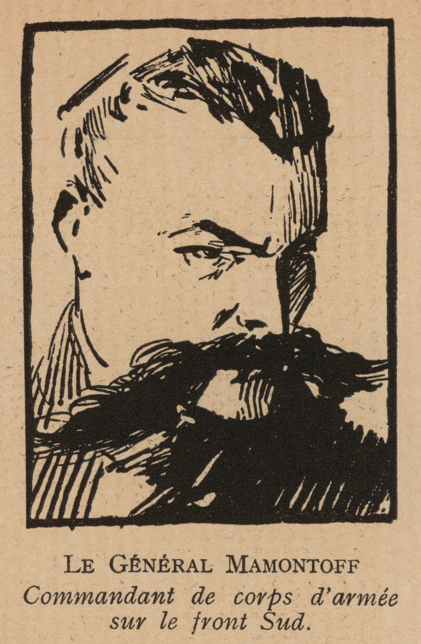 Konstantin Mamontov, donkosackgeneral för Vita armén i södra Ryssland, ryska inbördeskriget (litografi) av French School
