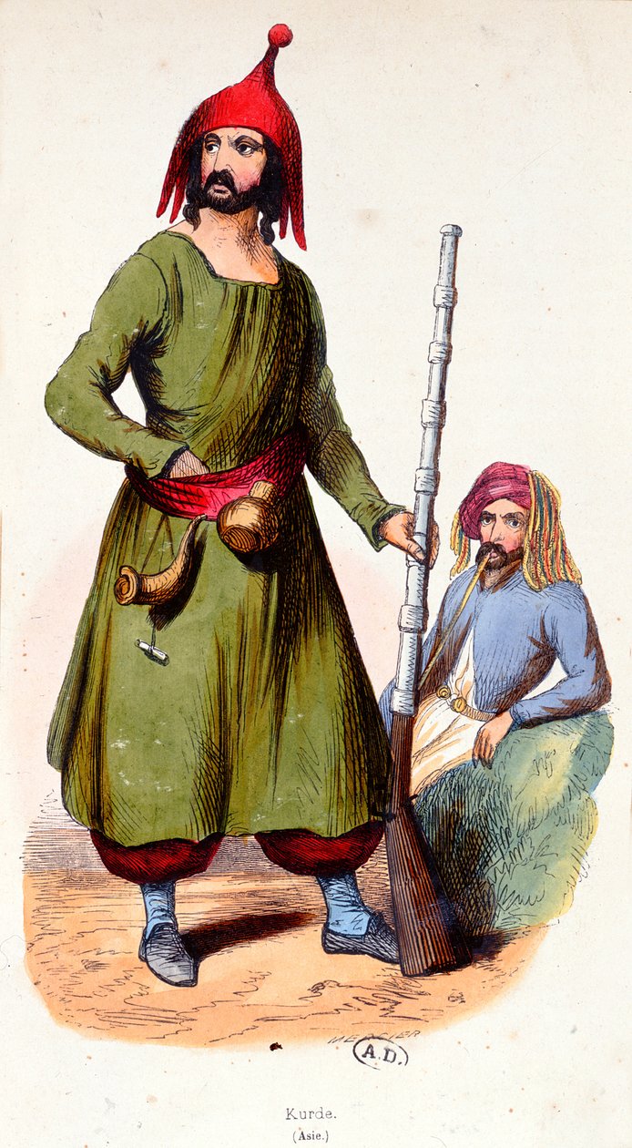 Kurdiska krigare, ca 1840 (färgstick) av French School
