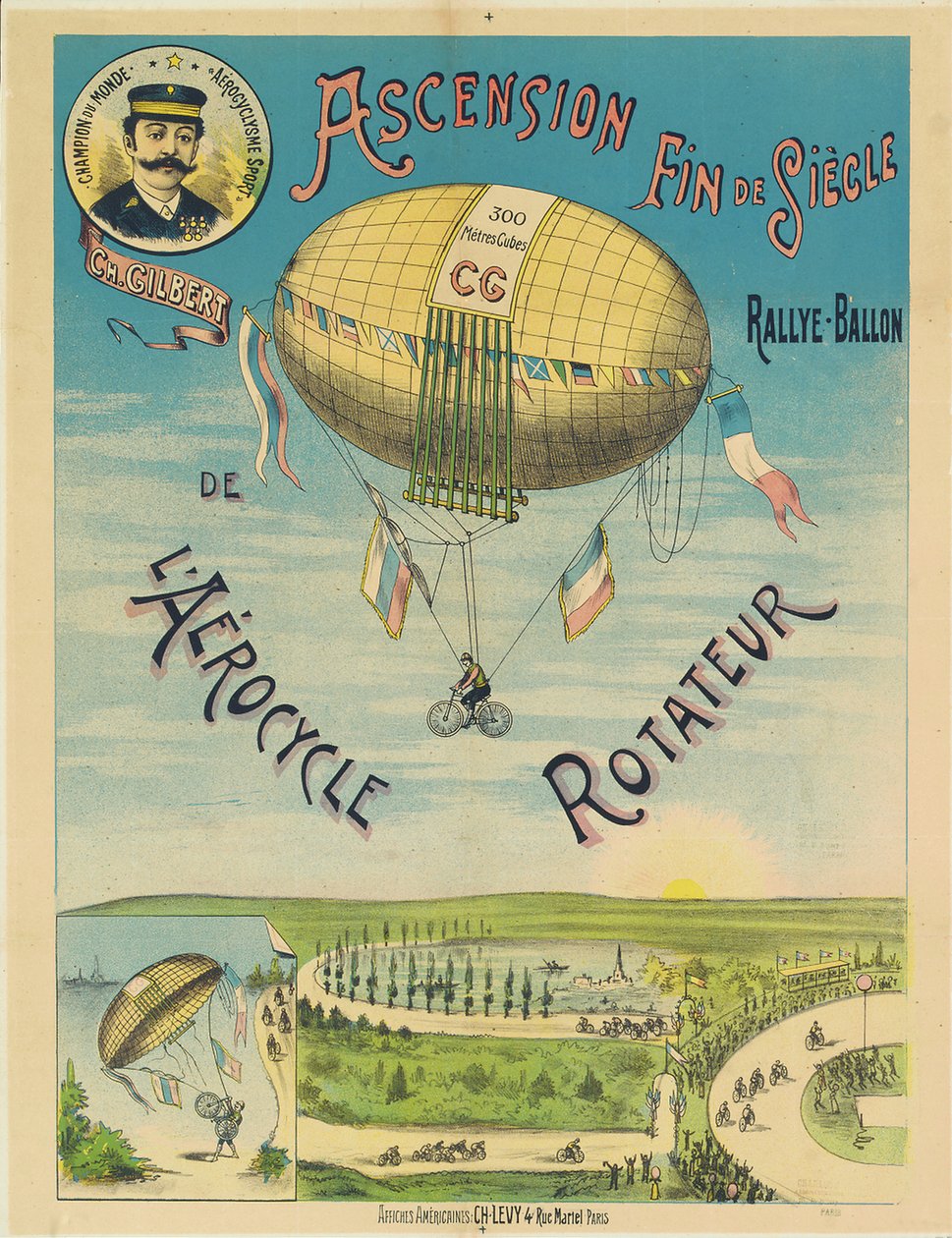 "L"Aerocycle Rotateur", reklamaffisch för luftballongcykeln, ca 1890 av French School