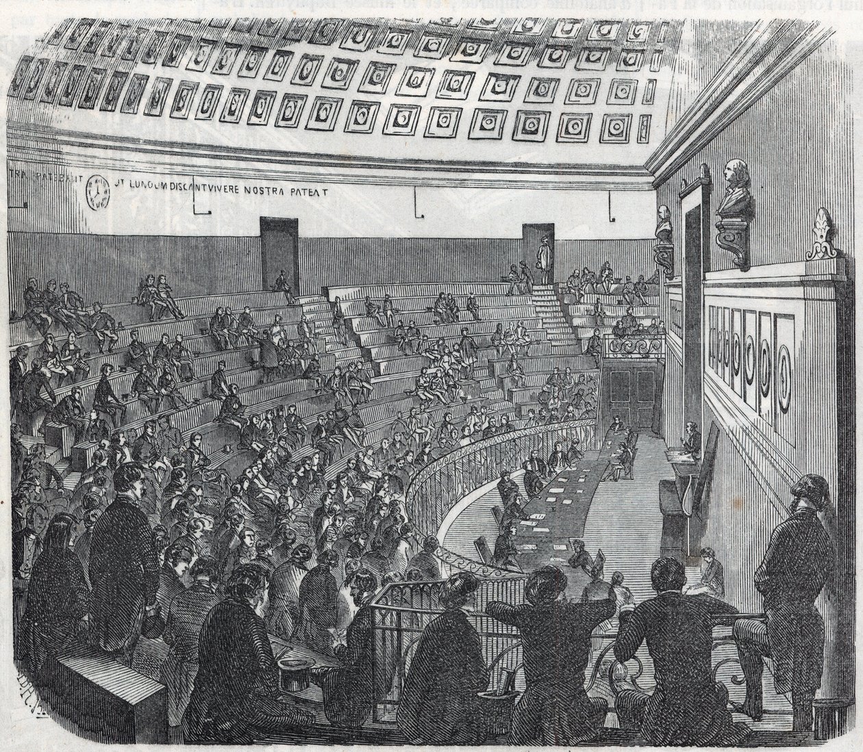 Paris School of Medicine - den stora amfiteatern - Gravyr i "Tableau-de-Paris" av Edmond Texier 1852 av French School