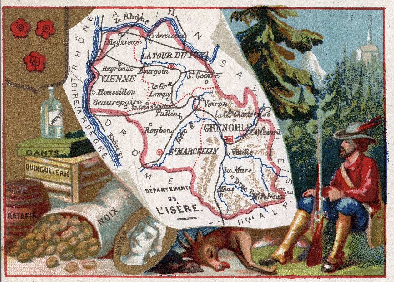 Isere (38), Rhône-Alpes (Rhône-Alpes), Frankrike. Handske, hårdvara, ratafia, muttrar. Porträtt av Pierre Terrail LeVieux, seigneur av Bayard (Knight Bayard av French School