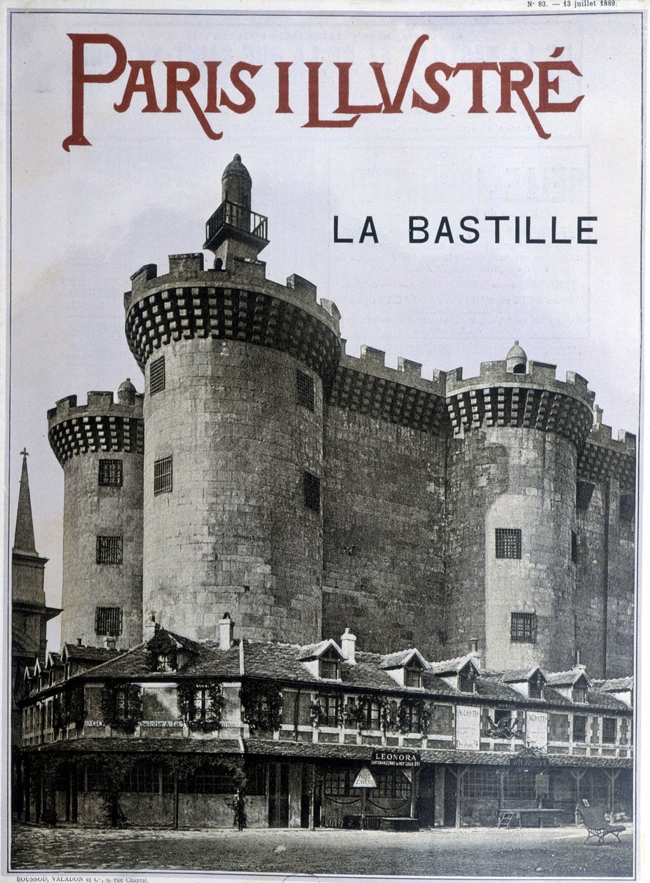 La Bastille. Omslag till tidningen "Paris illustrious"" av den 13 juli 1889. av French School