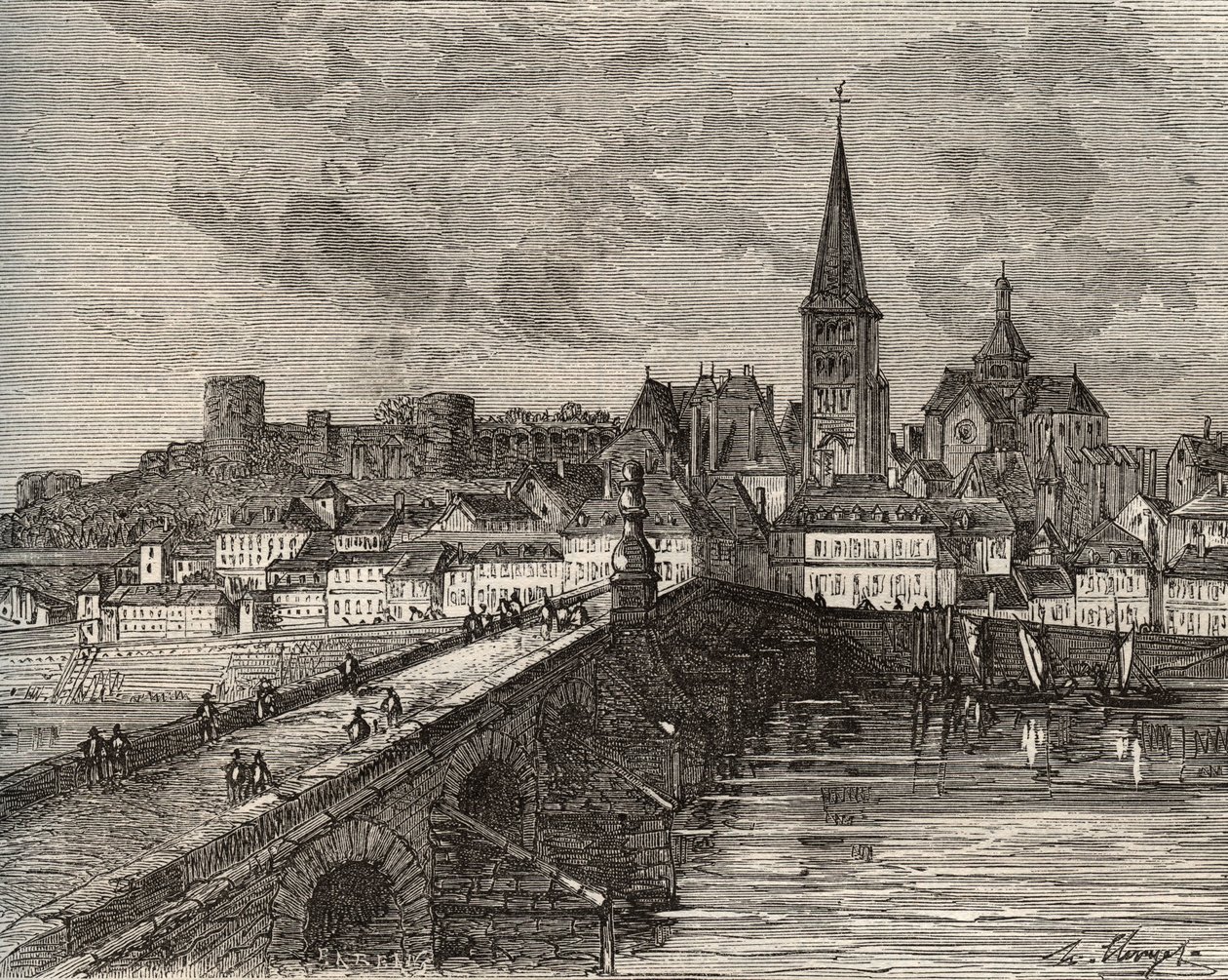 La Charite sur Loire - La Charite-sur-Loire - Nievre, i regionen Bourgogne - gravyr i "Frankrike illustree: geografi, historia, statistisk administration" av V.-A. Malt-brunt. 1884 av French School