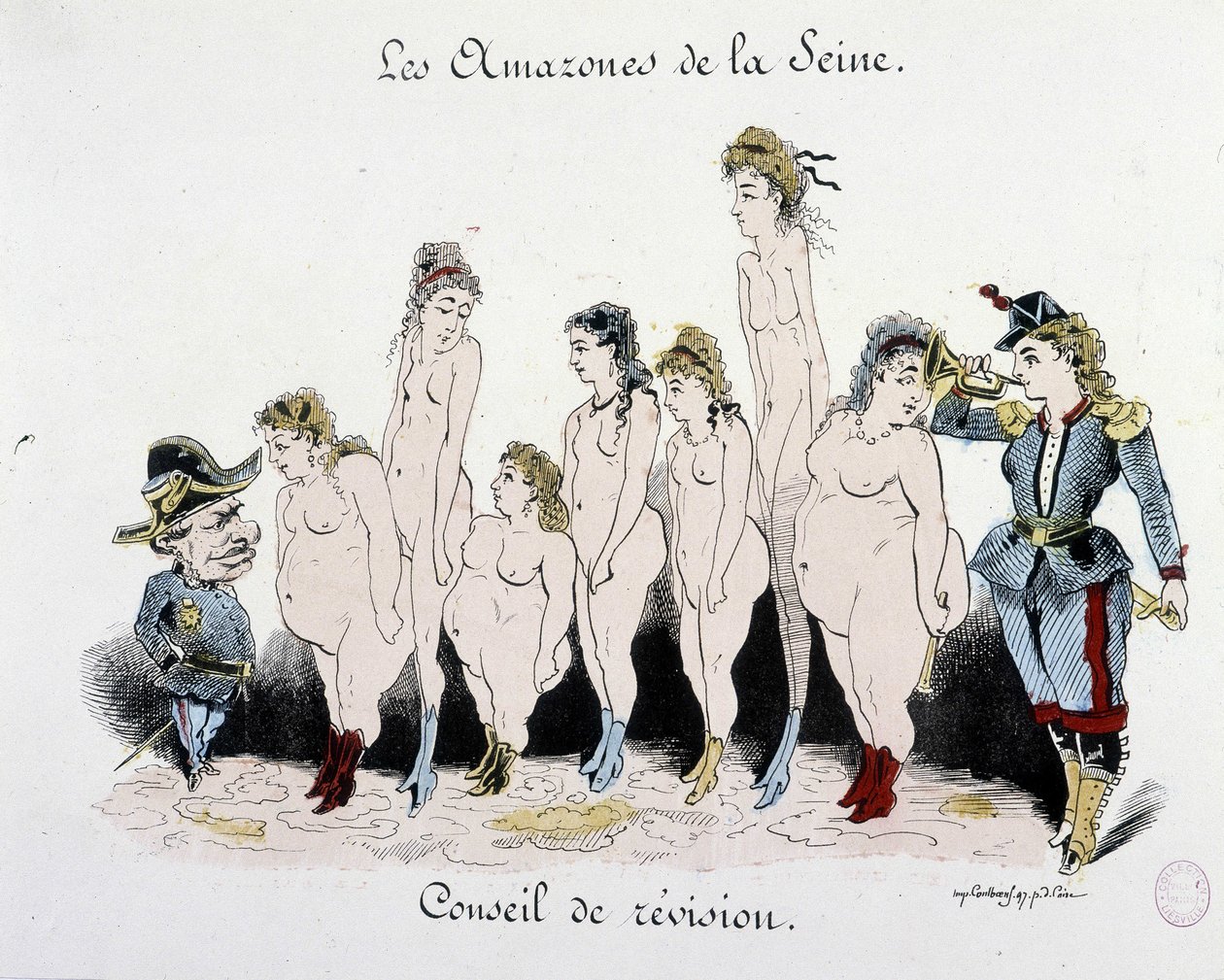 Kommunen: Granskningsnämnd för Seines amasoner - teckning, Musee Carnavalet av French School