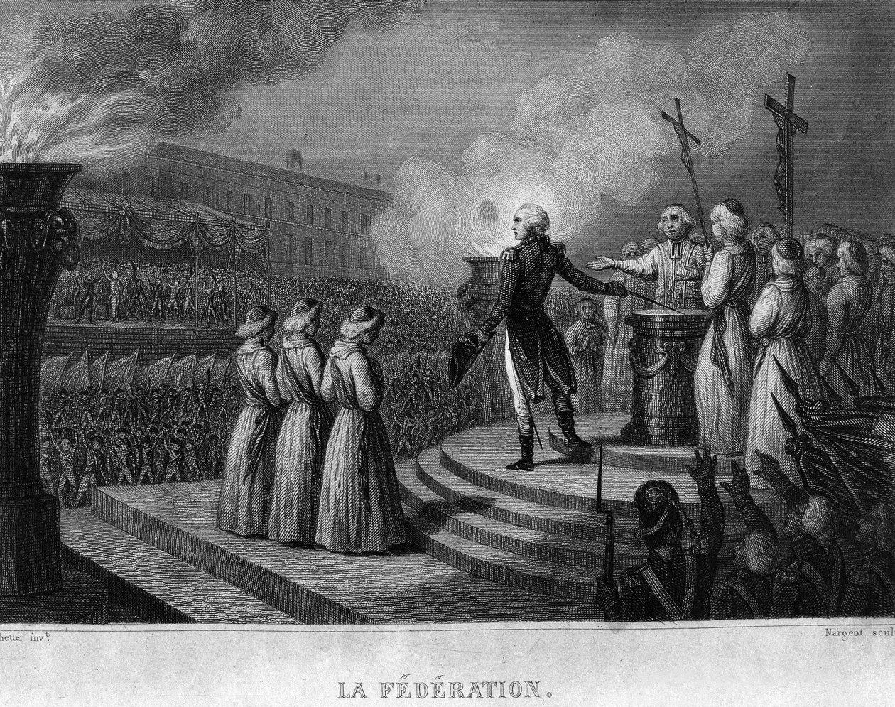 La Fédération (14 juli 1790), årsdagen av intagandet av Bastiljen: ed till konstitutionen - i "" Revolution francaise"" av Thiers. 1800-talet av French School