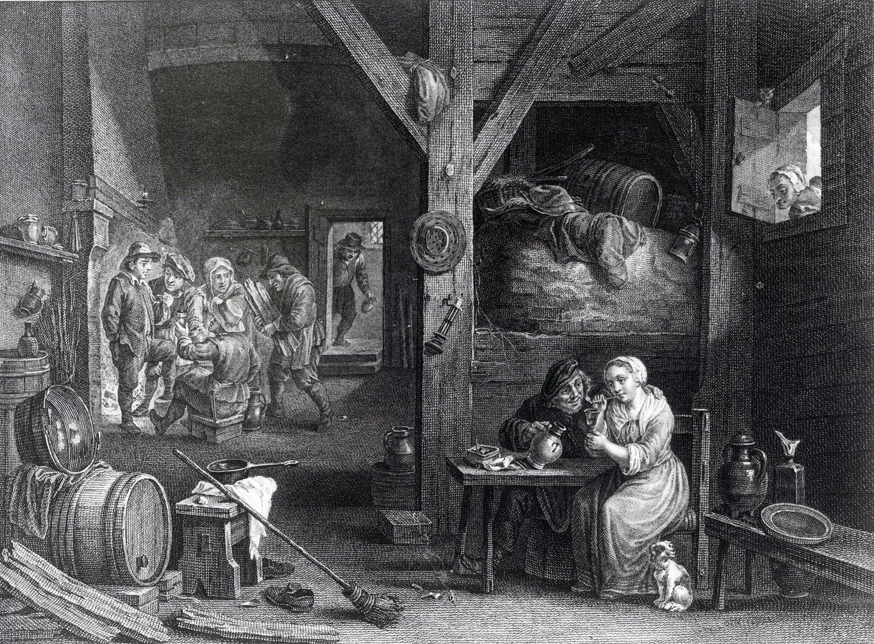 La Fumeuse, tryck av Jean Baptiste Patas efter David Teniers den yngre, 1786-1808 av French School
