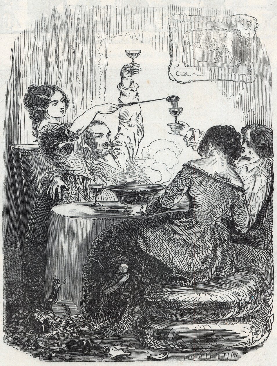 La Maison Doree restaurang belägen på 20, Boulevard des Italians i 9:e arrondissementet i Paris - Gravyr i "Tableau-de-Paris" av Edmond Texier 1852 av French School