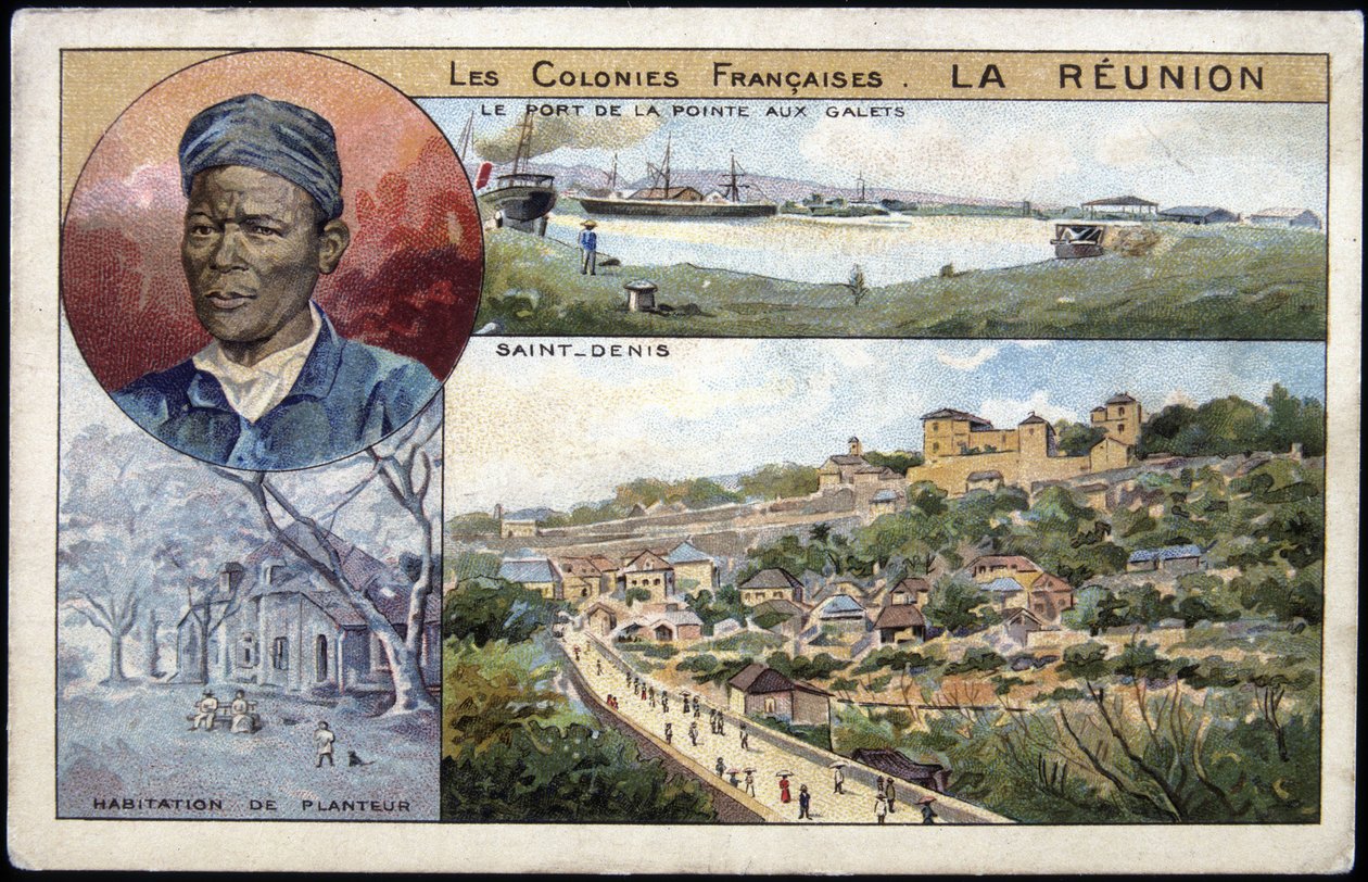 La Réunion, utsikt över St Denis - vykort chromo, deb. 1900-talet av French School