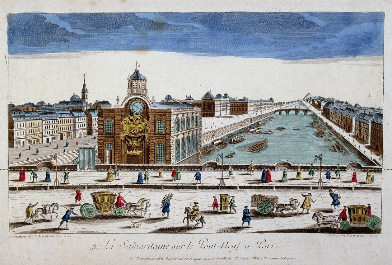 La Samaritaine (vattenpump) på Pont Neuf i Paris - optisk vy av French School