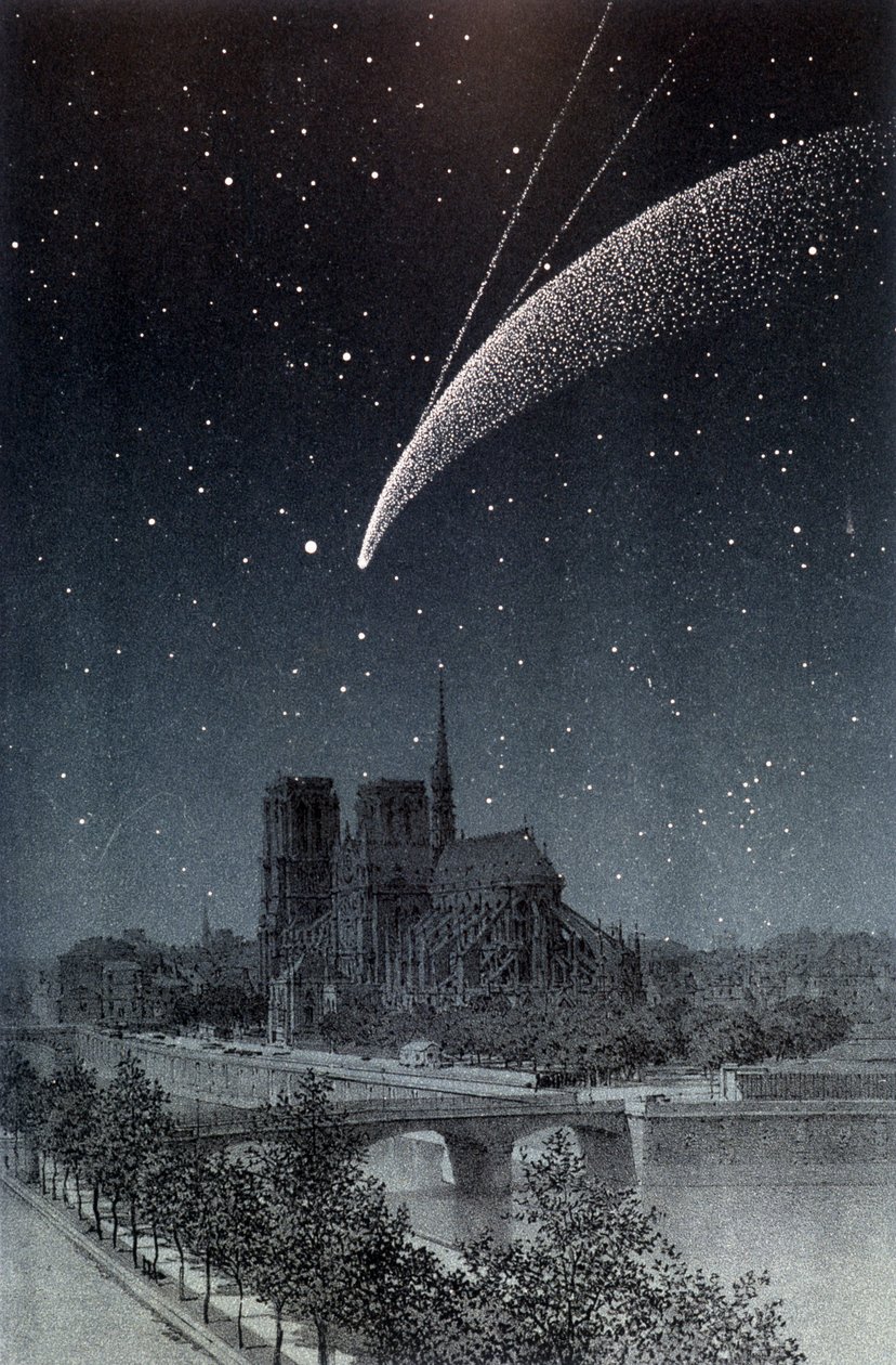 La comet de Donati, sett i Paris 1858-10-04 - i "" Le Ciel"" av Amédée Guillemin, Hachette, Paris av French School