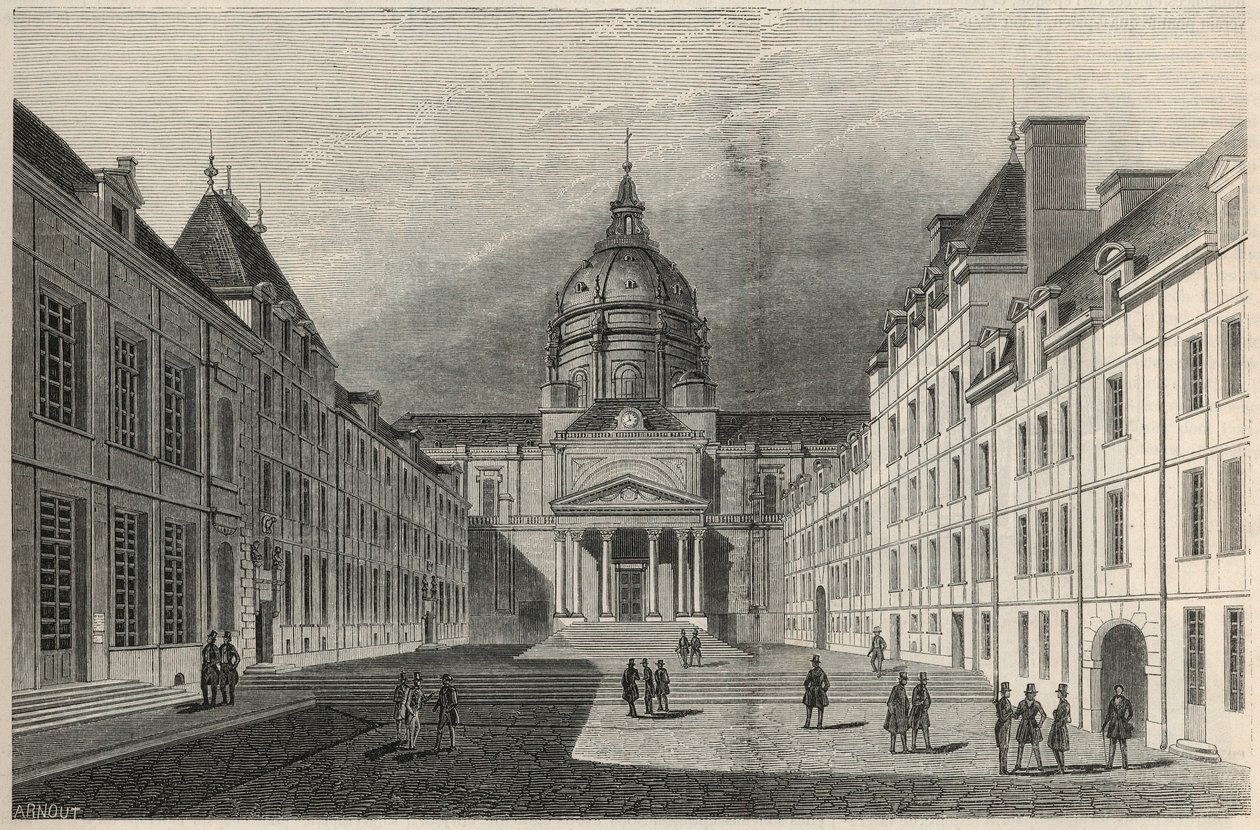 Gården till Sorbonne i Paris på 1800-talet - Gravyr i "Tableau-de-Paris" av Edmond Texier 1852 av French School