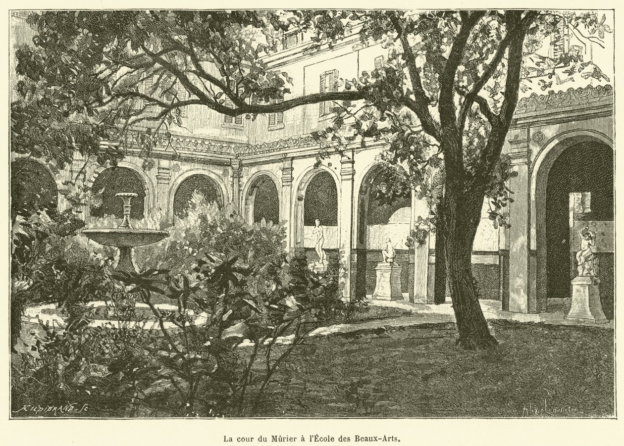 Muriers innergård vid Ecole des Beaux-Arts (gravyr) av French School