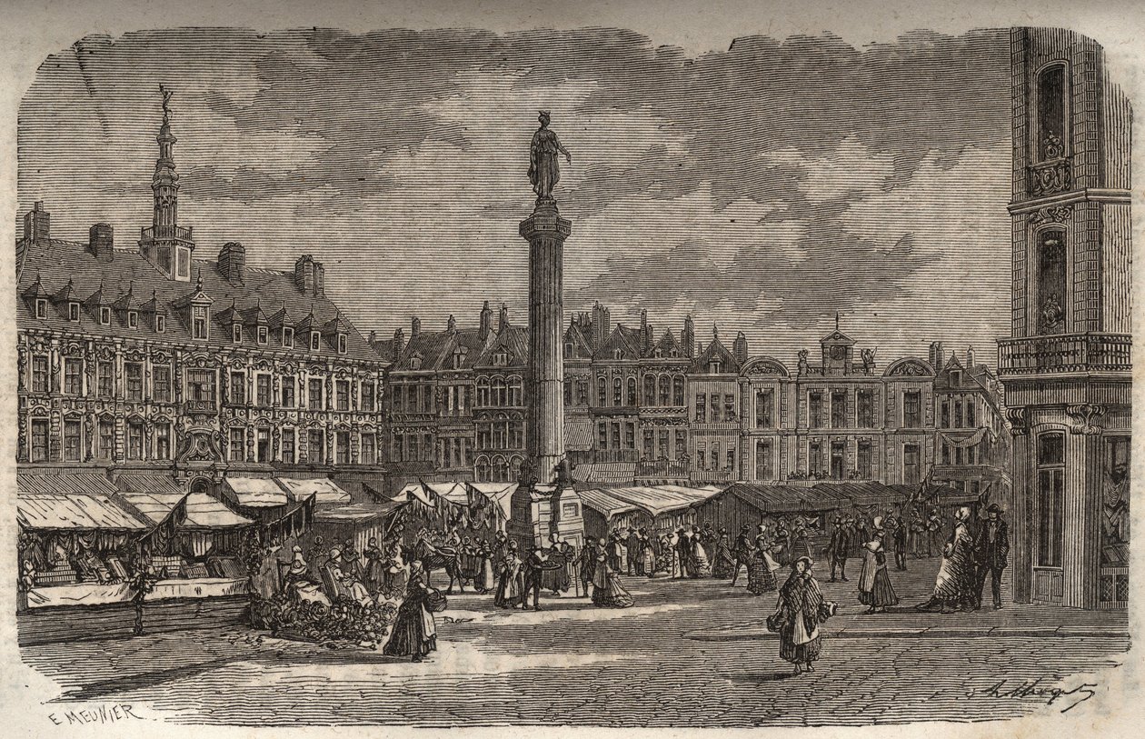Grand Place i Lille - gravyr i "Histoire de France" av Victor Duruy (1811-1894) - 1882 av French School