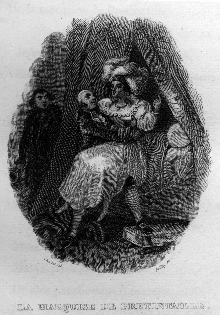 La marquise de pretintaille Chanson de Beranger i "" Oeuvres completes"" (1834) av Pierre Jean de Beranger (1780-1857), fransk poet och låtskrivare. av French School
