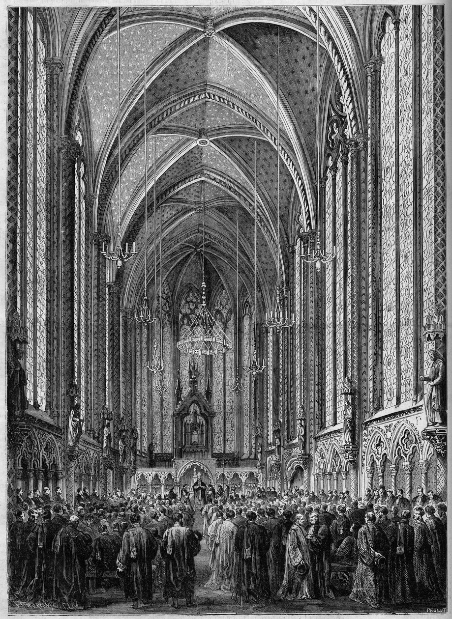 Den helige Andes mässa, firad i Sainte Chapelle i Paris, med anledning av magistratens återkomst, den 3 november 1863. Gravyr i ""Le Monde Illustre"" n°343 den 7 november 1863. av French School