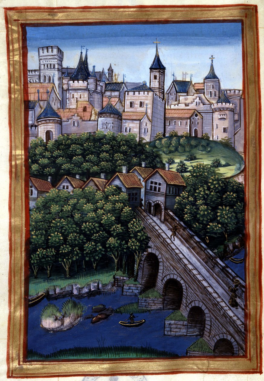 La ville de Lyon - i "" Roman de Palamus, berättelse om lejon"" av Simphorian-Champier av French School