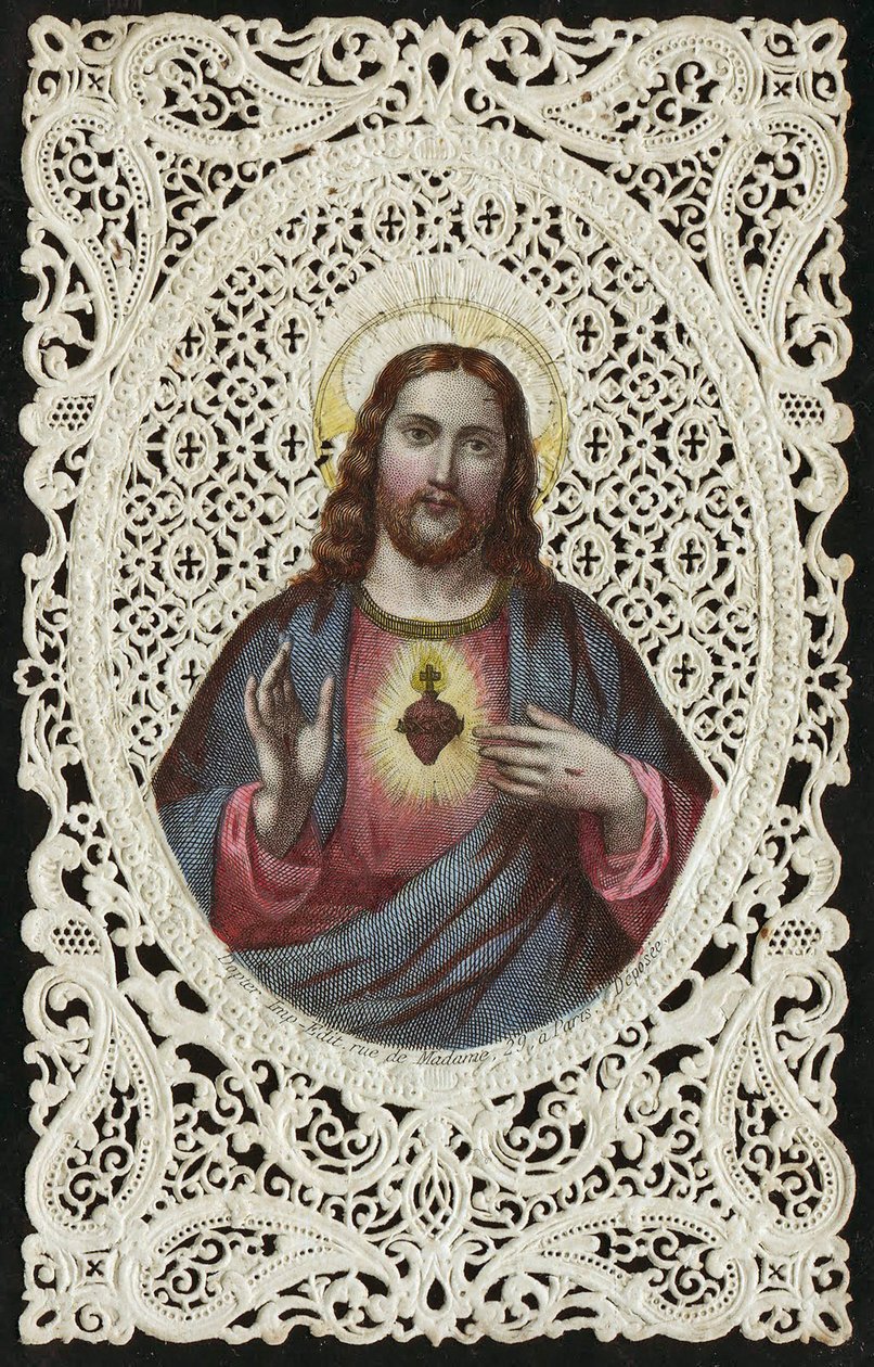Spetskort som visar Jesu heliga hjärta, 1800-talet av French School