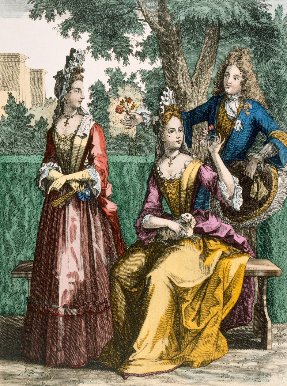 Högtidsdagsklänningar för kvinnor, 1690 av French School