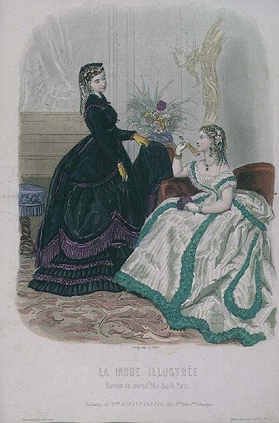 Damklänningar från Madame Breant-Castel från avsnittet "Fashion Illustrated" i "Journal De La Famille", publicerat av Leroy. av French School