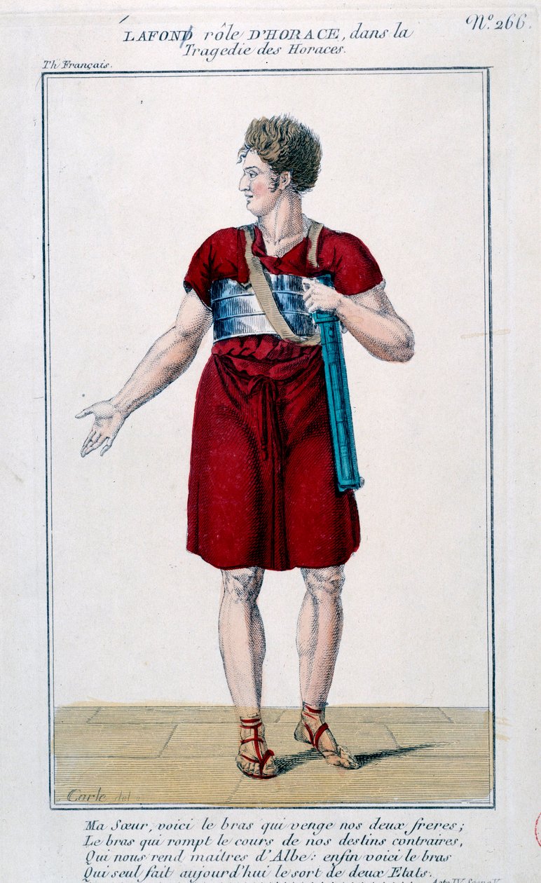 Lafon i rollen som Horace i tragedin om Horacespiece av Corneille (1640). Gravyr av 1800-talet. Paris, Comedie Francaise. av French School