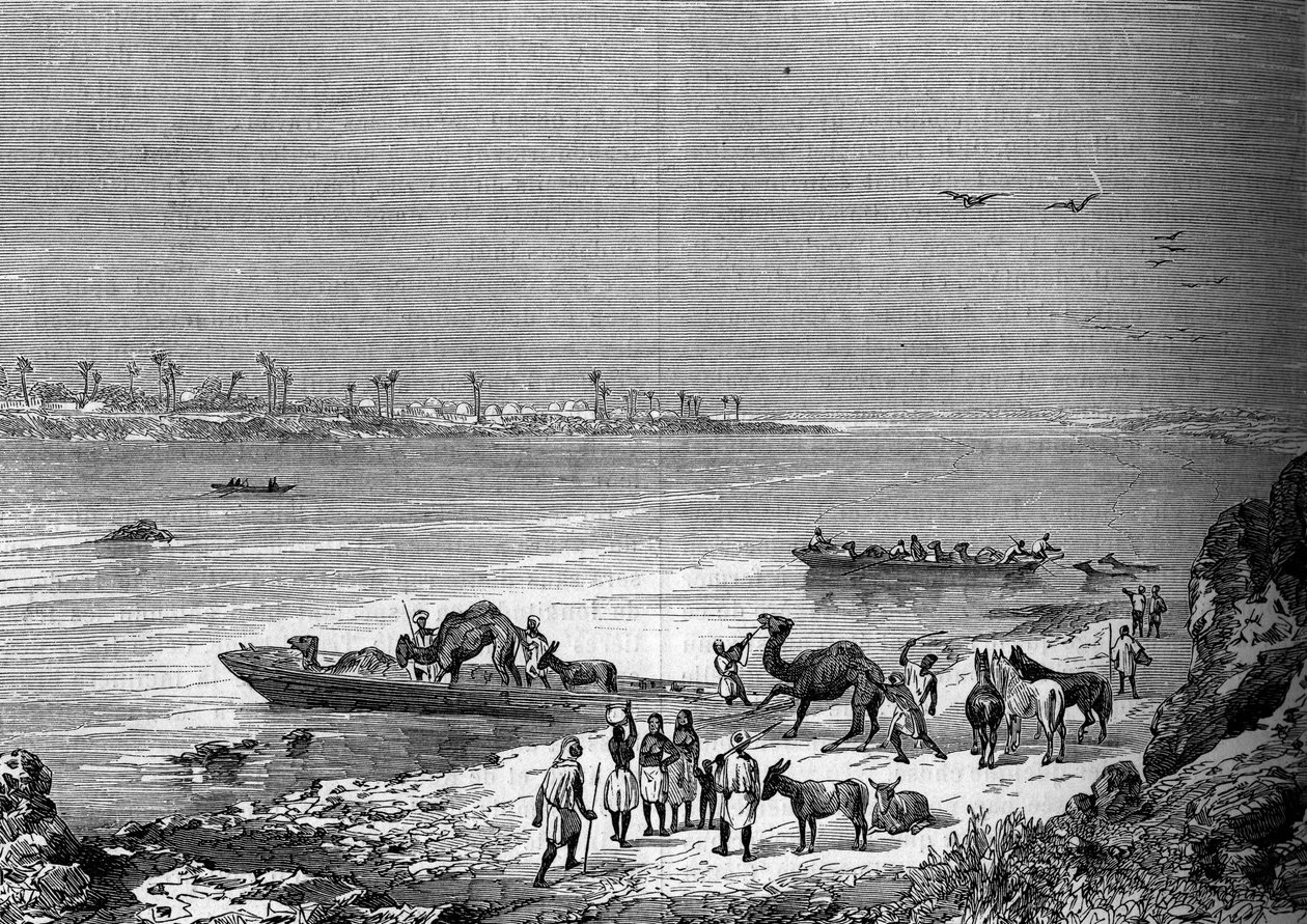 Lake Niger i staden Sai, Afrika. Gravyr i "Le Journal de la jeunesse"" av French School