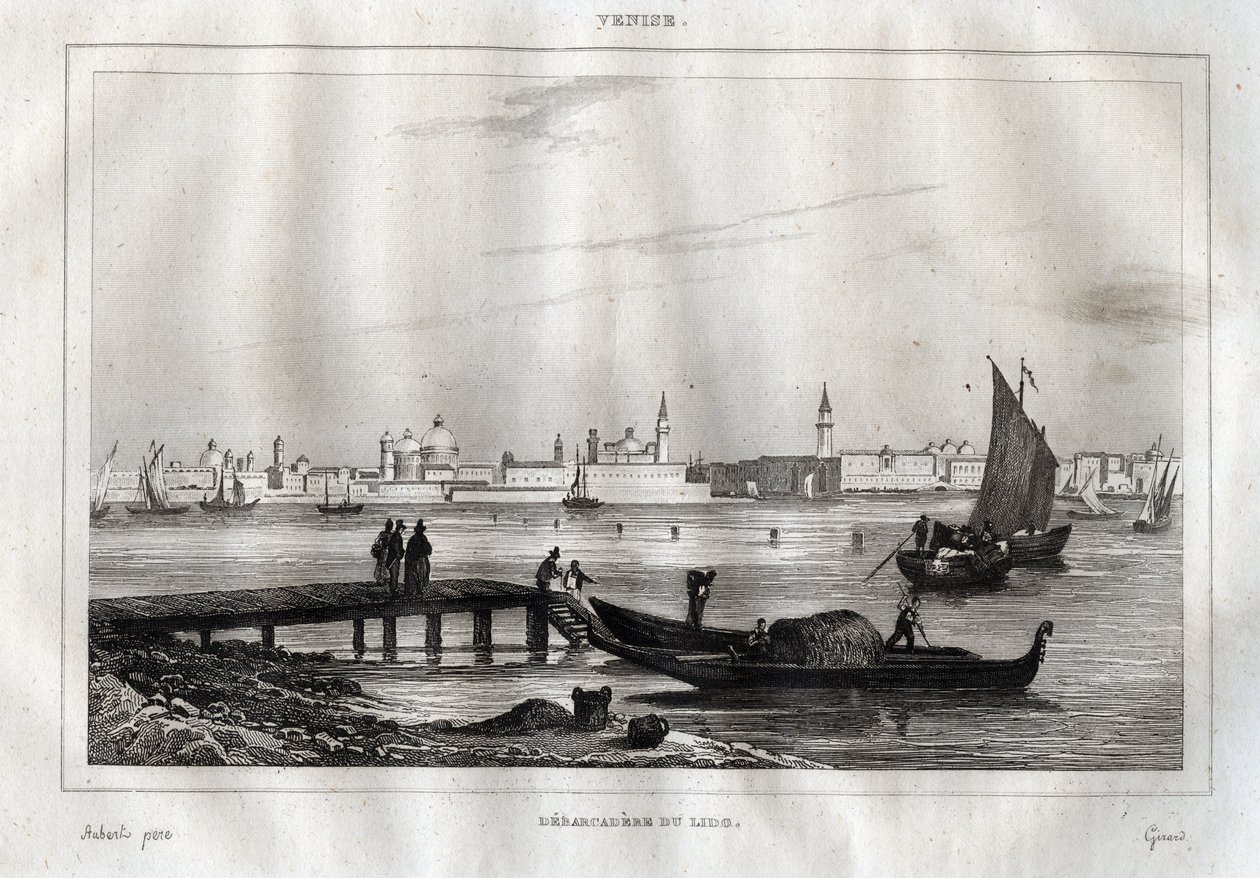 Landsteg för Lido av Venedig - Gravyr från "" Pittoreska Italien"" av M. de Norvins, Ch. Nodier 1834-1836. av French School