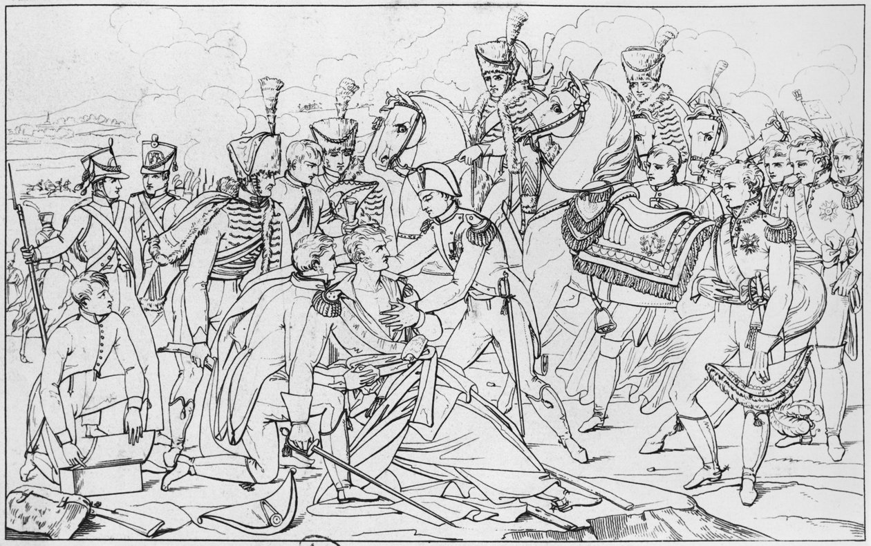 De sista ögonblicken av marskalk Lannes, hertig av Montebello, i slaget vid Essling den 22 maj 1809, efter en målning av Albert Paul Bourgeois, salong 1810 av French School