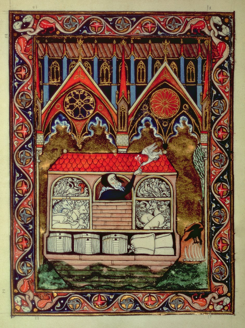 Lat 10525 f.3v Noahs Ark, från Psalter of St. Louis, c.1258-70 av French School