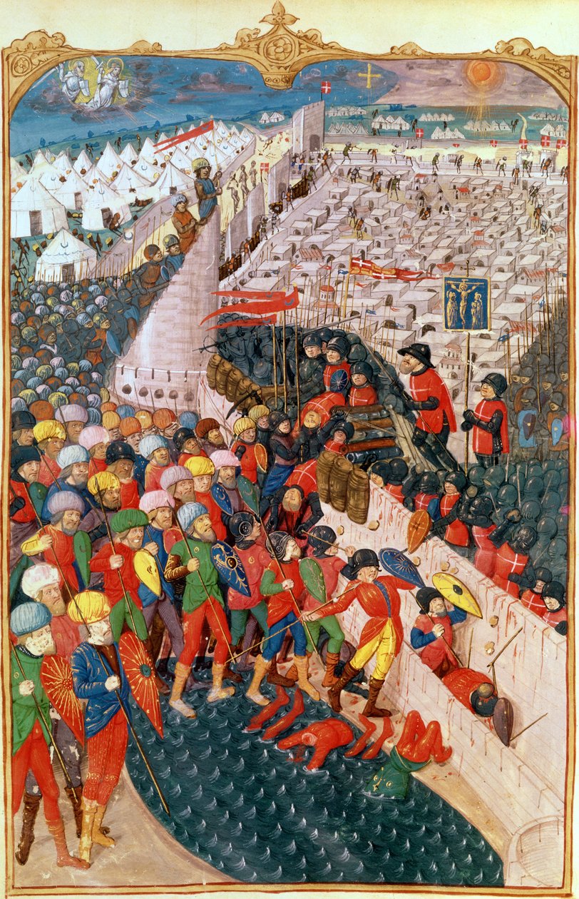Lat 6067 The Turkish Operations at the Siege of Rhodes, från A History of the Siege of Rhodes, av Guillaume Caoursin, 1483 av French School