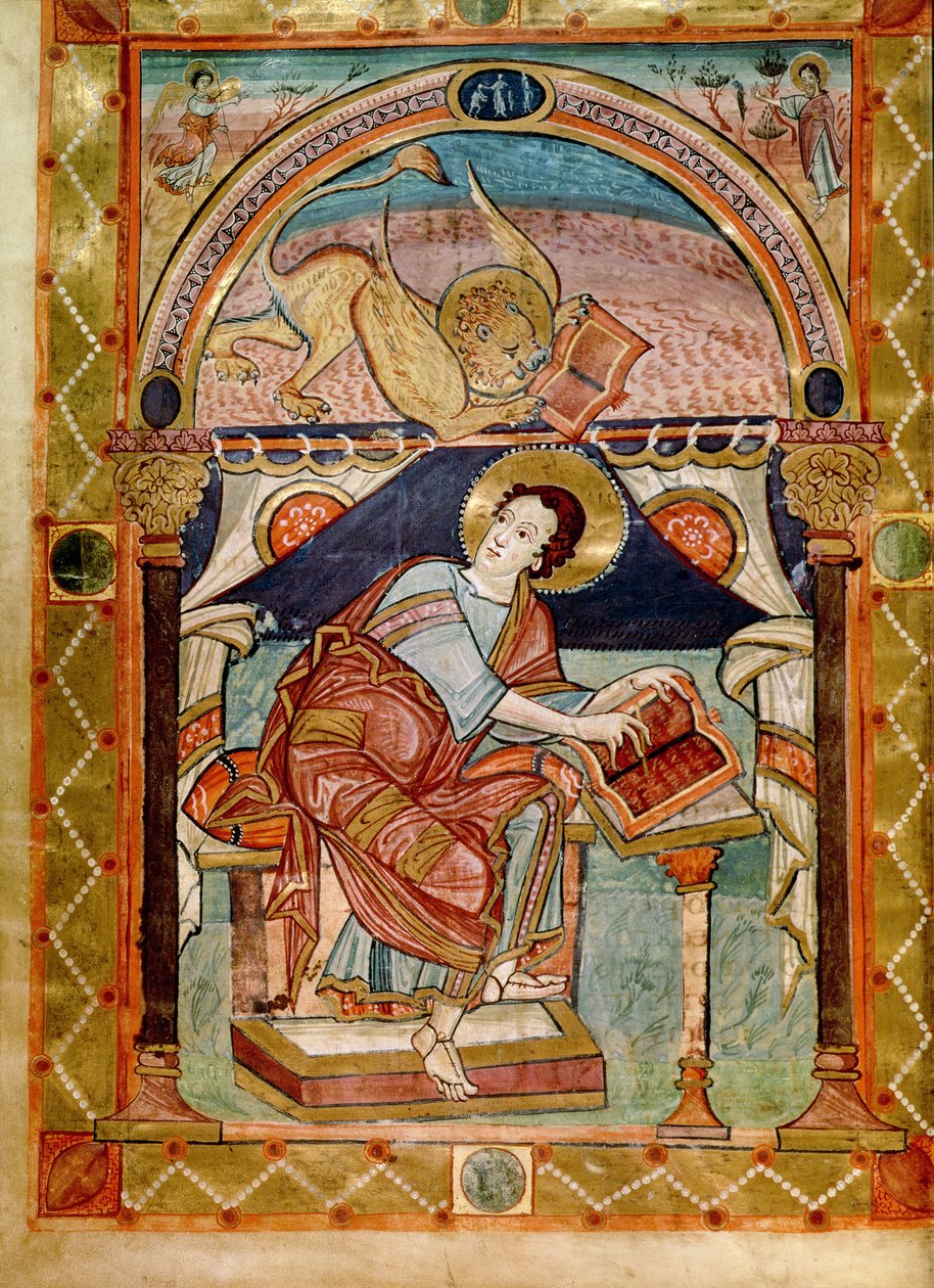 Lat 8850 f.81v Sankt Markus, franska, från Karl den Stores Hovskola av French School