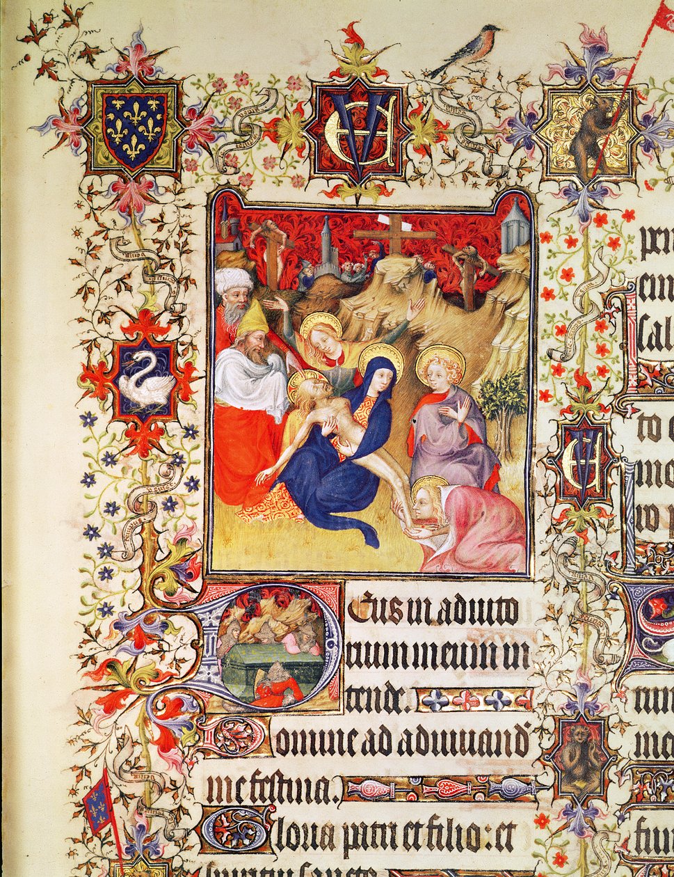 Lat 919 f.77 The Deposition of Christ, from the Grandes Heures of Duc de Berry, 1409 av French School