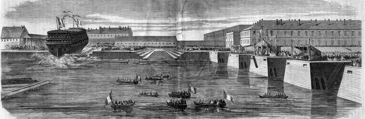 Sjösättning av fartyget har tre broar "City of Nantes"". Cherbourg, Manche (50) av French School