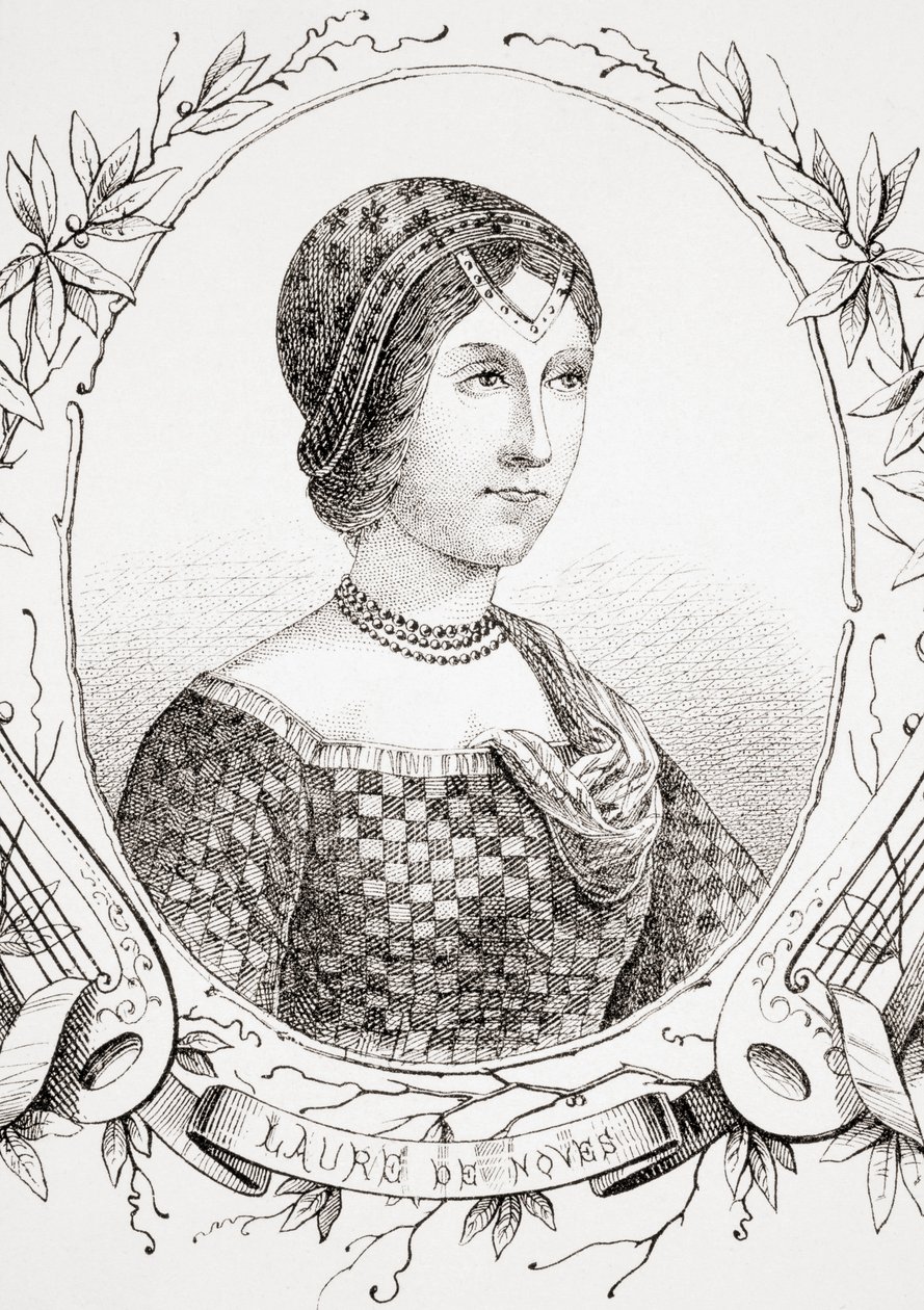 Laura de Noves, från The Ancient and Modern Universal History, publicerad i Strasbourg ca 1860 (gravyr) av French School