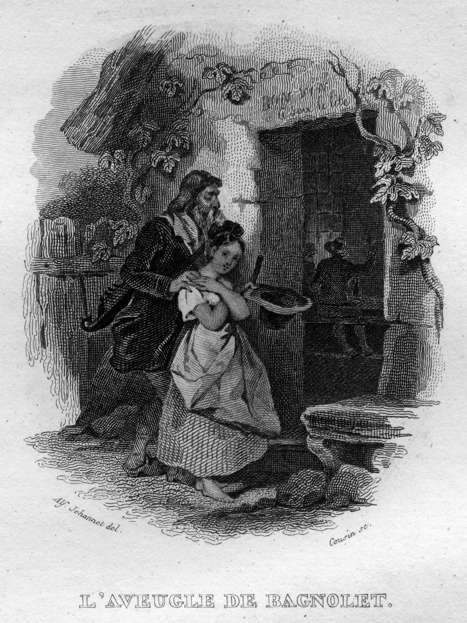The blind man of Bagnolet Chanson de Beranger i "" Oeuvres completes"" (1834) av Pierre Jean de Beranger (1780-1857), fransk poet och låtskrivare. av French School