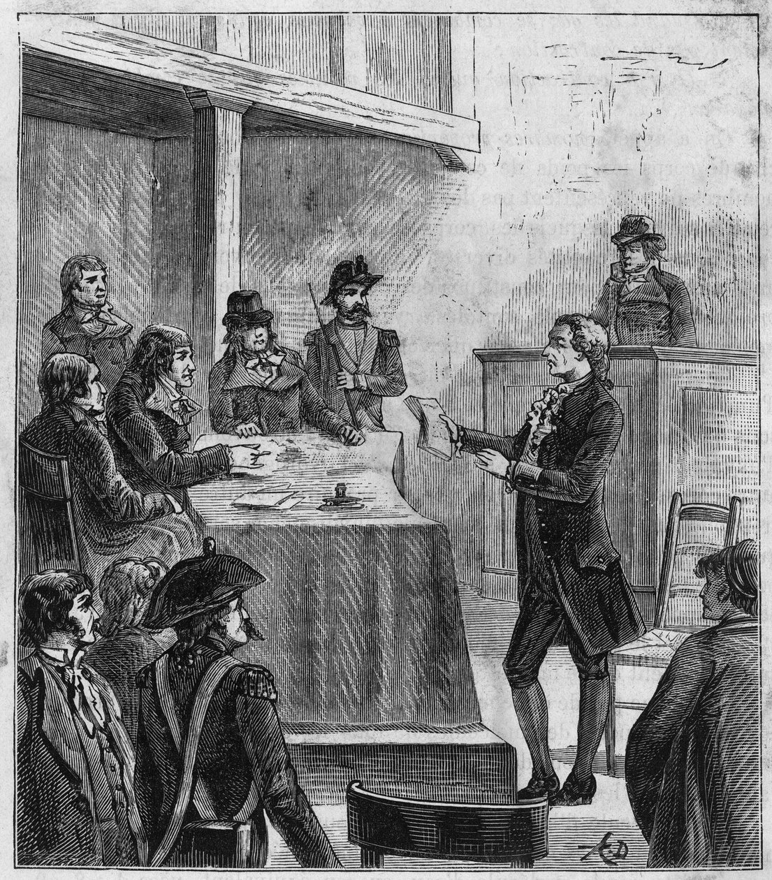 Lavoisiers rättegång - Antoine Laurent de Lavoisier (1743-1794), fransk kemist inför revolutionsdomstolen - Gravyr i "Sciences à la gratete de tous - physics et chimie populaires" av Alexis Clerc - Slutet av 1800-talet - Privat samling av French School