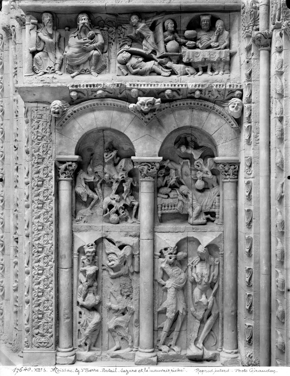 Lazarus och den rike mannen, från södra portalen, c.1130 av French School