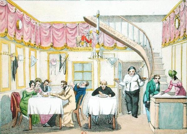 Le Boeuf a la Mode, rue Valois, Paris, från Le Gout du Jour, ca 1830 (se även 175977) av French School