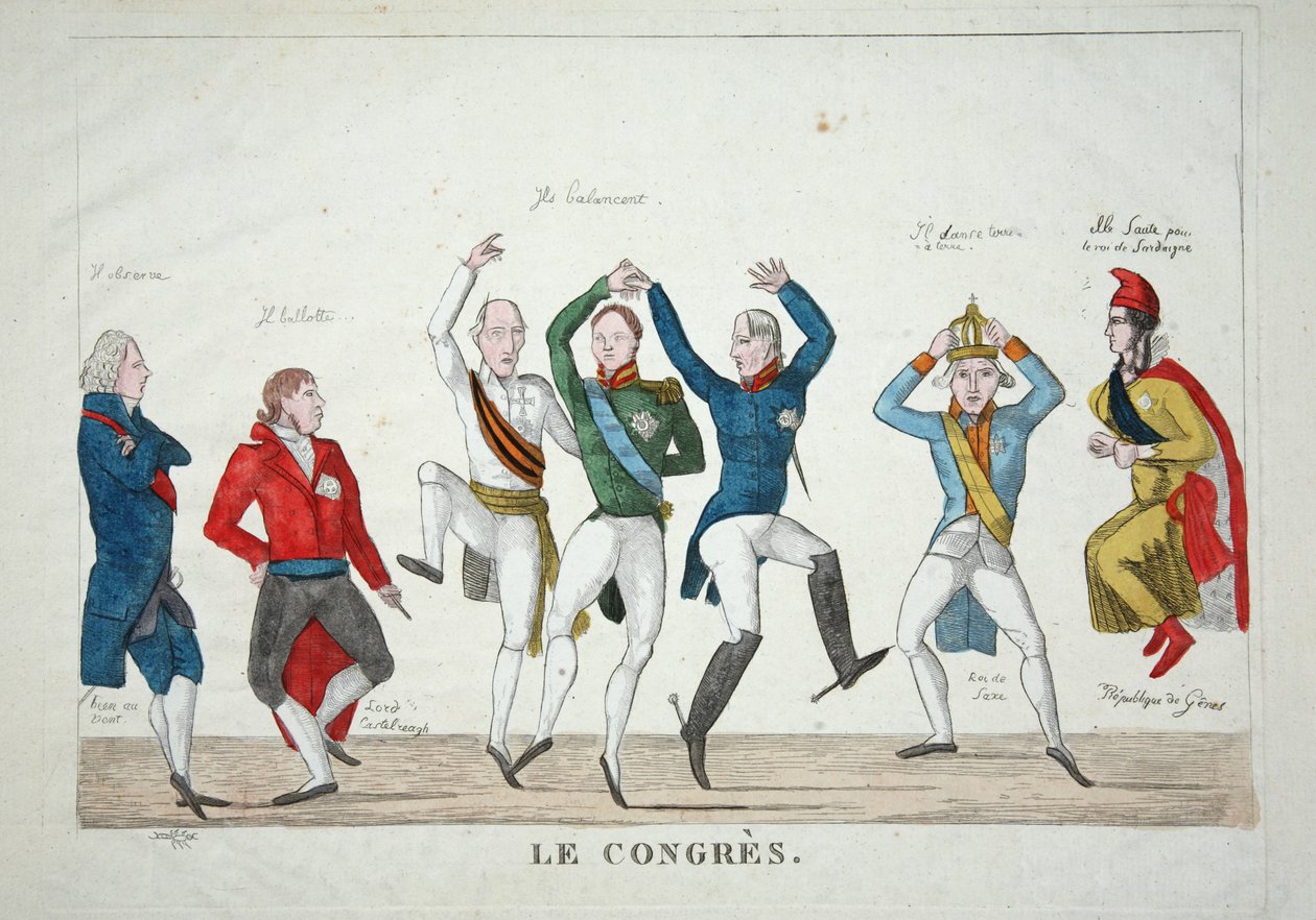 Le Congres, pub. 1814 (handfärgad gravyr) av French School