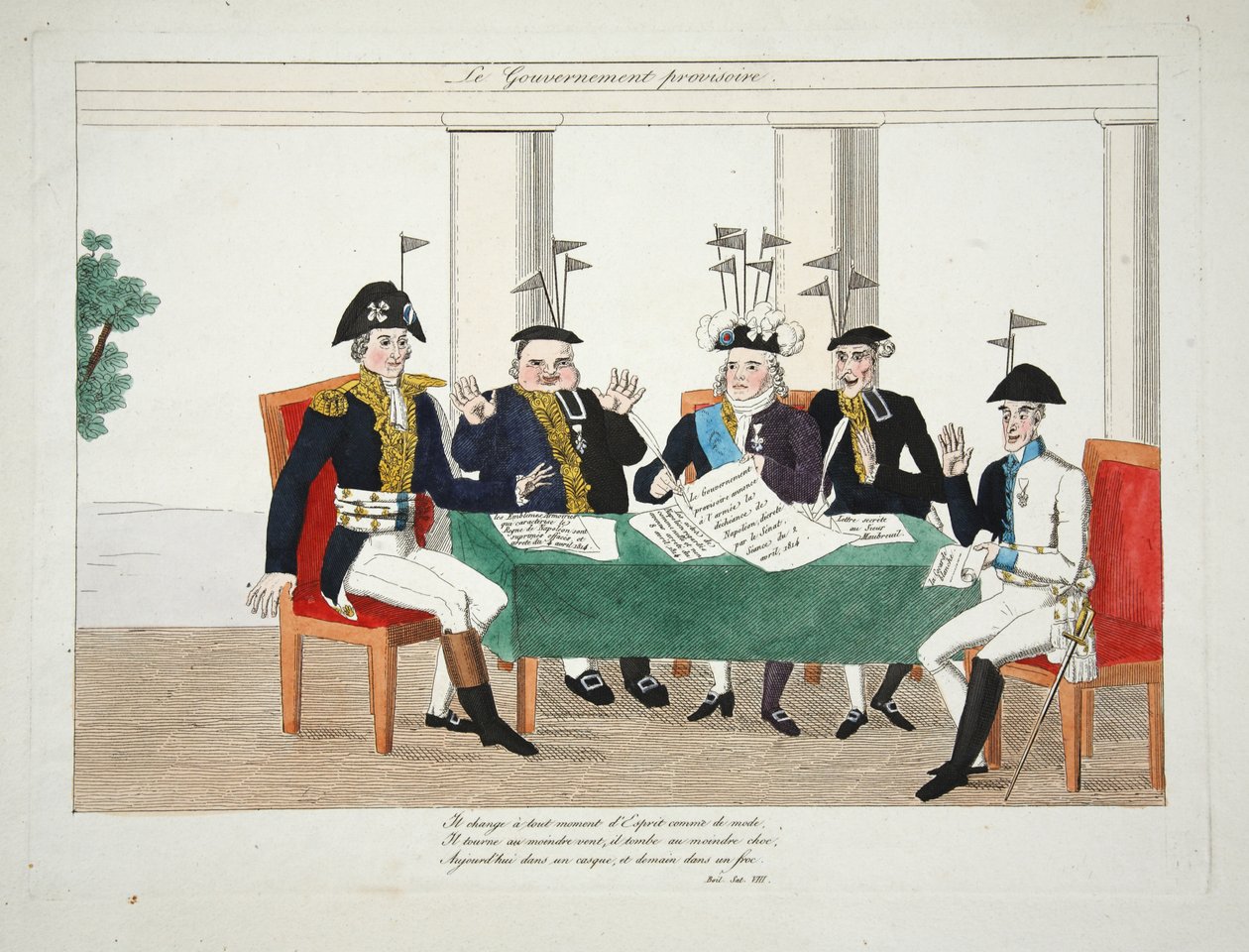 Le Gouvernement Provisoire, pub. 1814 (handfärgad gravyr) av French School
