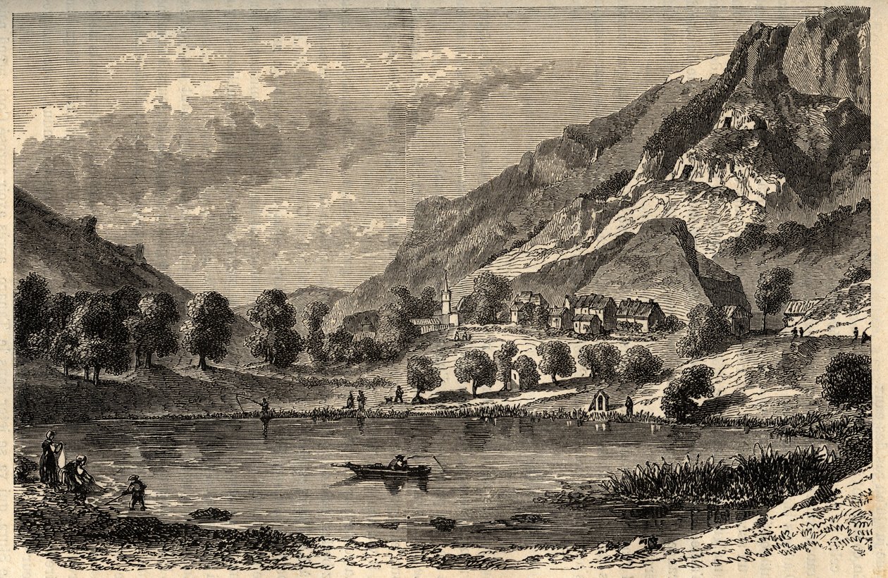 Le Lauzet-Ubaye - Le lac du Lauzet - kommun i departementet Alpes-de-Haute-Provence i sydöstra Frankrike - gravyr i "" PATRIE"" - PECTUREQUIREQUE BESKRIVNING AV FRANKRIKE I 6 VOLYER AV LUCIEN HUARD - slutet av 1800-talet av French School
