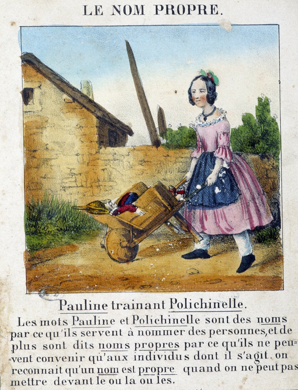 Le Nom Proper (en flicka som bär sina leksaker) - i "" La grammar en images"" av French School