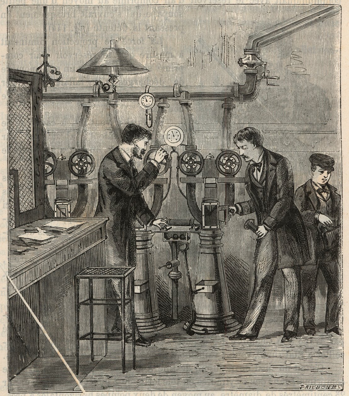 Det pneumatiska postkontoret i Paris - Pneumatisk post eller pneumatisk post i Paris - Gravyr i "" Sciences mise à la range de tous - physics et chimie populaires"" av Alexis Clerc - Slutet av 1800-talet - Privat samling av French School