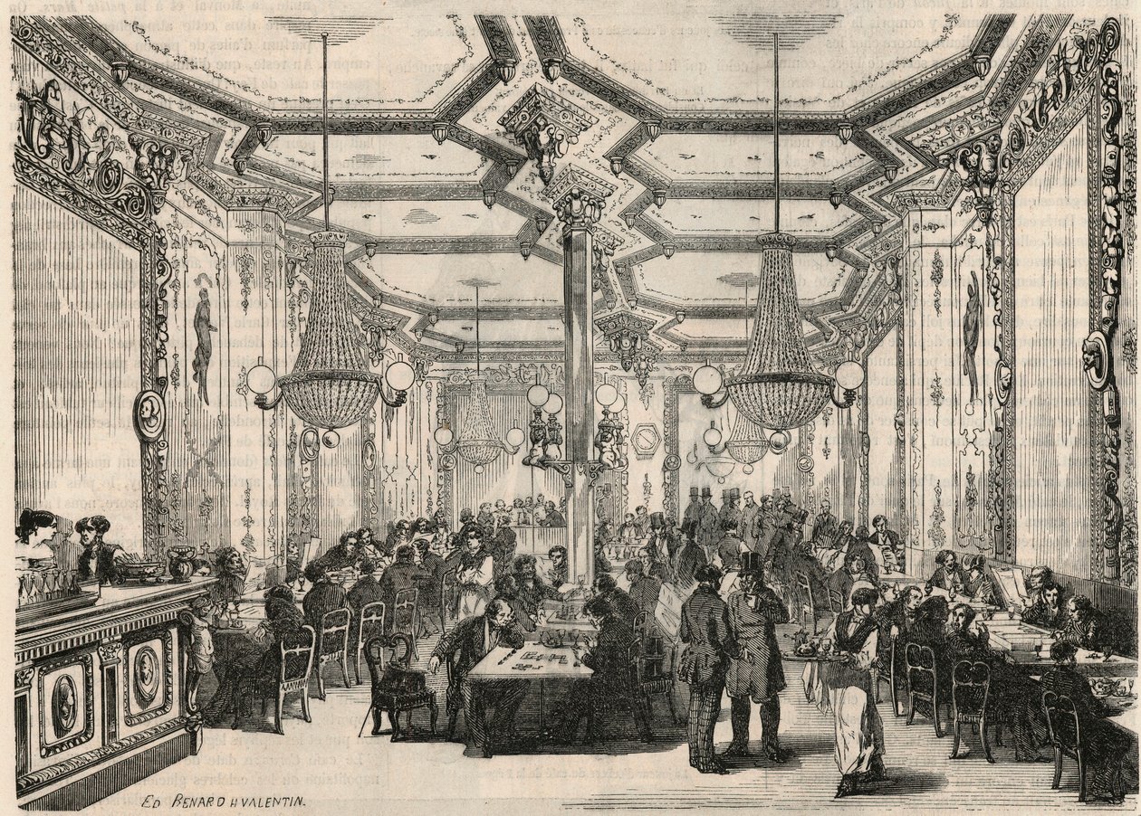 Pierron café i Paris på 1800-talet - Gravyr i "Tableau-de-Paris" av Edmond Texier 1852 av French School