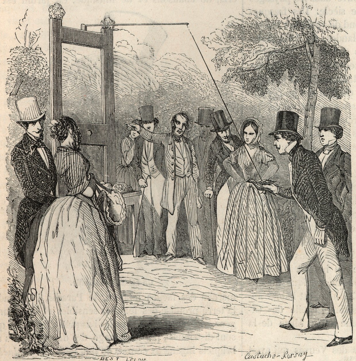 Duvspelet i Mabille-trädgården i Paris på 1800-talet - Gravyr i "" Tableau-de-Paris"" av Edmond Texier 1852 av French School