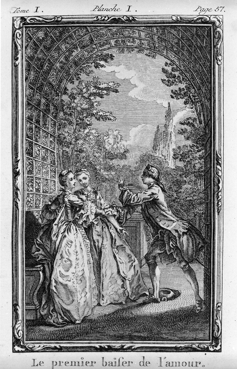 Kärlekens första kyss Illustration från "Julie ou La Nouvelle Heloise" av Jean Jacques Rousseau (1712-1788) ed. 1769 av French School