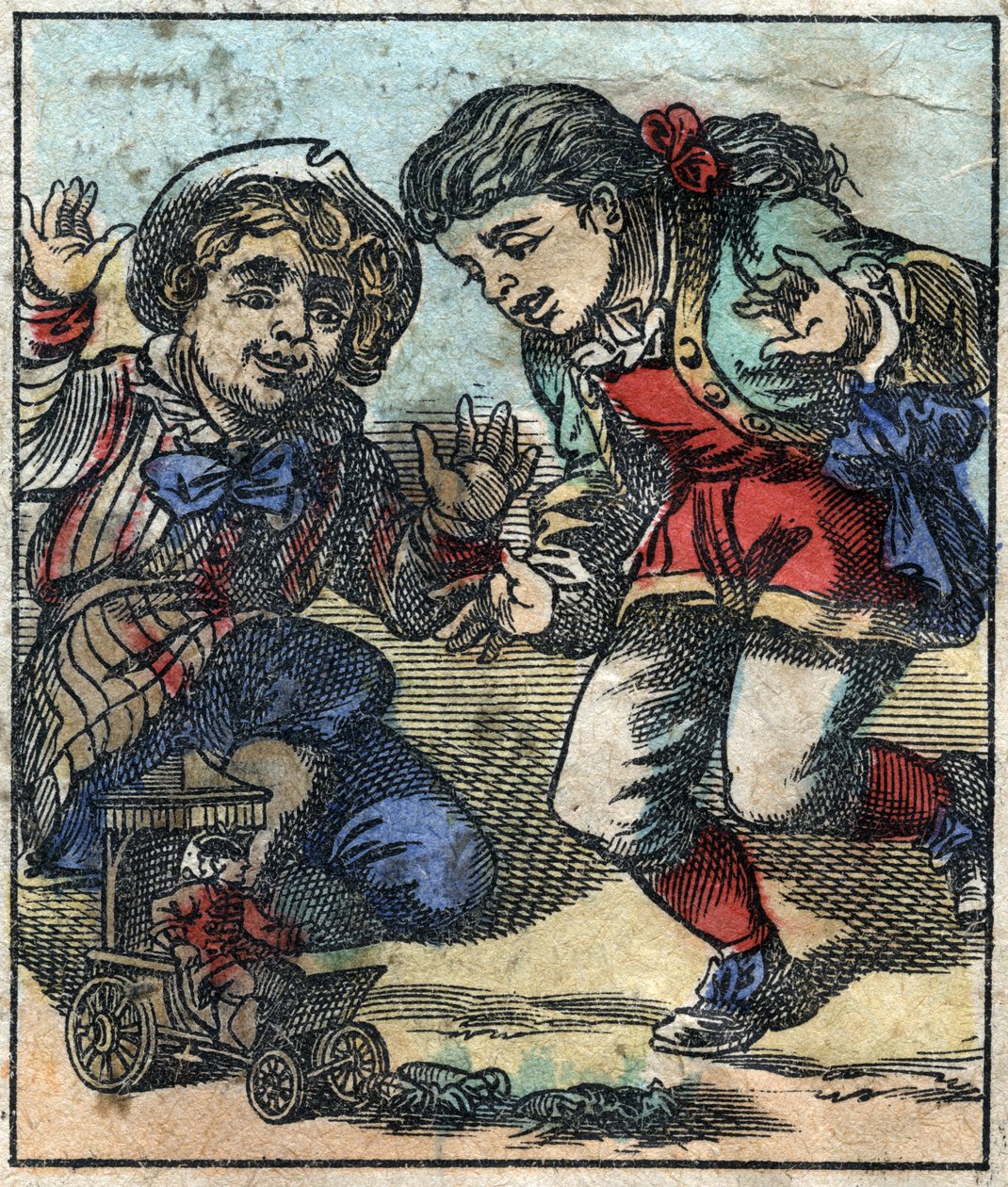 Lemuel Gulliver används som leksak av de gigantiska barnen i Brobdingnag. Illustration för "" Gulliver